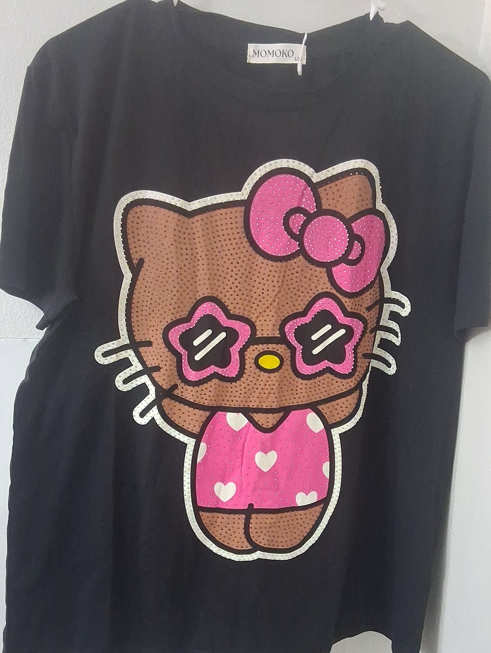 Momoko Womens Black Tee Brown Hello Kitty